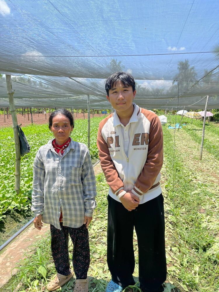 The team with a farmer over the bok choy beds